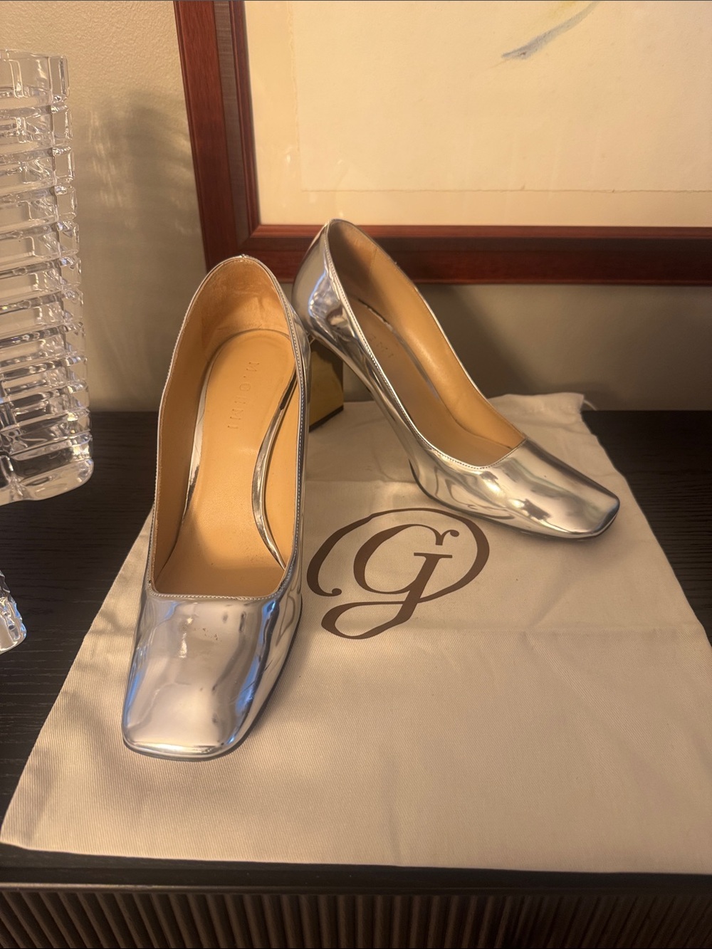 M. Gemi Silver Metallic Square-Toe Pumps